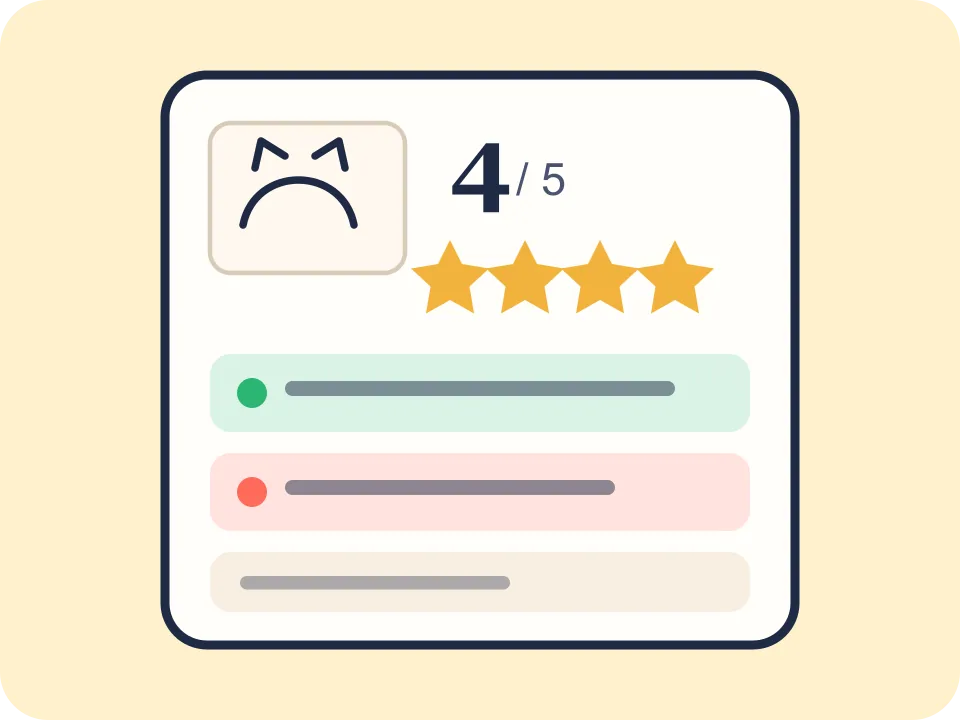 AI feedback card with a 4 out of 5 score, strengths and tips